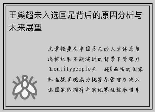 王燊超未入选国足背后的原因分析与未来展望